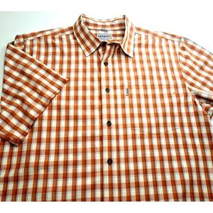 Carhartt Relaxed Fit Short Sleeve Shirt Mens XL Button Up Plaid Cotton Orange